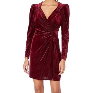 ASTR The Label Lanita Merlot Rich Red Velvet Long Sleeve faux wrap Dress Small
